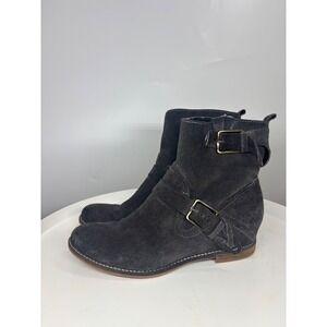 Dolce Vita Womens Charcoal Grey Suede Moto Ankle Boots Double Buckle Straps 9